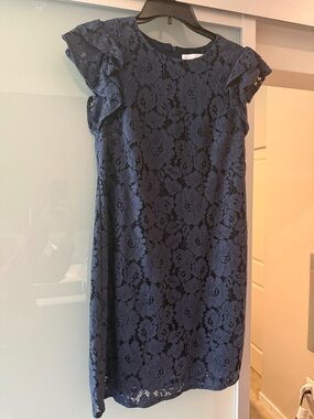 Charles Henry Navy Lace Midi Dress with Flutter Cap Sleeves